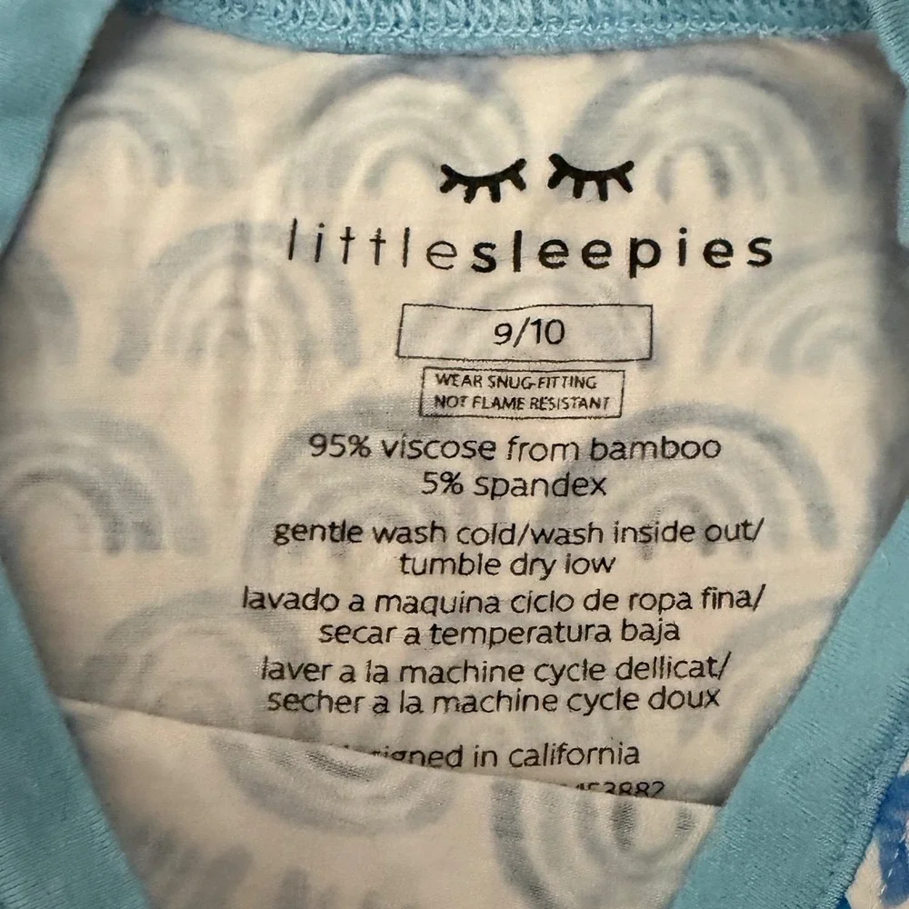 Little Sleepies Blue Rainbows Bamboo Pajamas 3 Pc Set‎ 9/10 LS SS Tops Pants